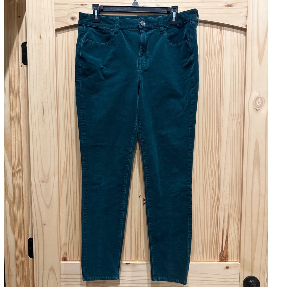American Eagle Hi-Rise Jegging Corduroy Teal Green Super Stretch Pants Size 12